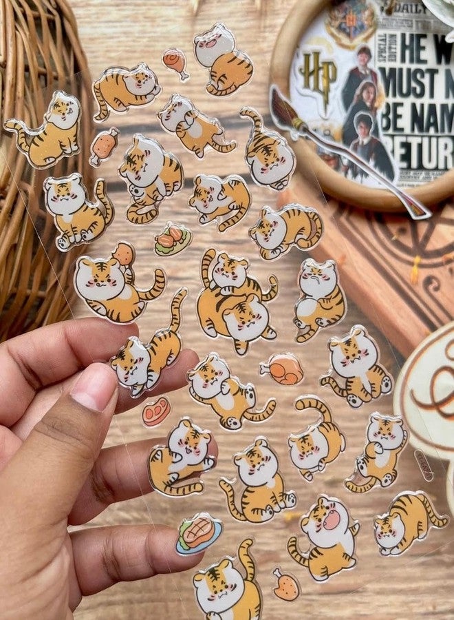 Radhya Accessories 2 Strips Stickers for Kids PVC Animal for Art & Craft DIY Decorative self Adhesive Scrap Book Decoration (Tiger) - Image 1